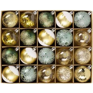 DecorbyHannah Green Gold Christmas Ornaments, 20ct 2.36 inch Ball Ornaments for Christmas Tree Decorations, Shatterproof Plastic Decorative Hanging Balls Bulk for Xmas Home Party Holiday Table Decor