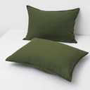 CHUFFED Linen Pillowcases 2 Pack 100% Linen Standard Pillow Cases, Breathable and Cooling Washed Pillowshams with Zipper Closure, 20x26 Inches,Mossy Green