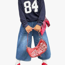 Girl's Number Jersey Sweatshirt Long Sleeve Off The Shoulder Sweatshirt Tops Pullover Streetwear, 13Y