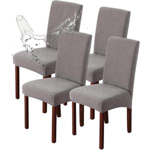 Genina Waterproof Dining Room Chair Covers Stretch Parsons Chair Slipcovers for Dining Room Kitchen Chair Protector Cover, Removable, Washable (4, Pattern1-Light Gray)
