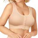 BRABIC Surgical Bra Front Closure - Comfort Compression Mastectomy Bras for Women Post Surgery with Full Coverage (Large, Beige)