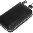 Genuine Leather Key Holder Bag with 2 Card Slot & 6 Hooks & 1 Access Card,Key Case Car Key Holder Wallet for Men Women (Black Plus)