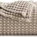 Bedsure Cooling Cotton Waffle Queen Size Blanket -Lightweight Breathable Summer Blanket of Rayon Derived from Bamboo for Hot Sleepers, Luxury Throws for Bed, Couch and Sofa, Taupe, 90x90 Inches (Queen (90" x 90"))