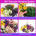 2 Set Artificial Outdoor Flowers with Hanging Baskets,24 Pcs UV Resistant Faux Petunias Flowers with Hanging Planter for Front Door Porch Spring Outside Decor (2, White,Yellow,Purple,RedViolet)