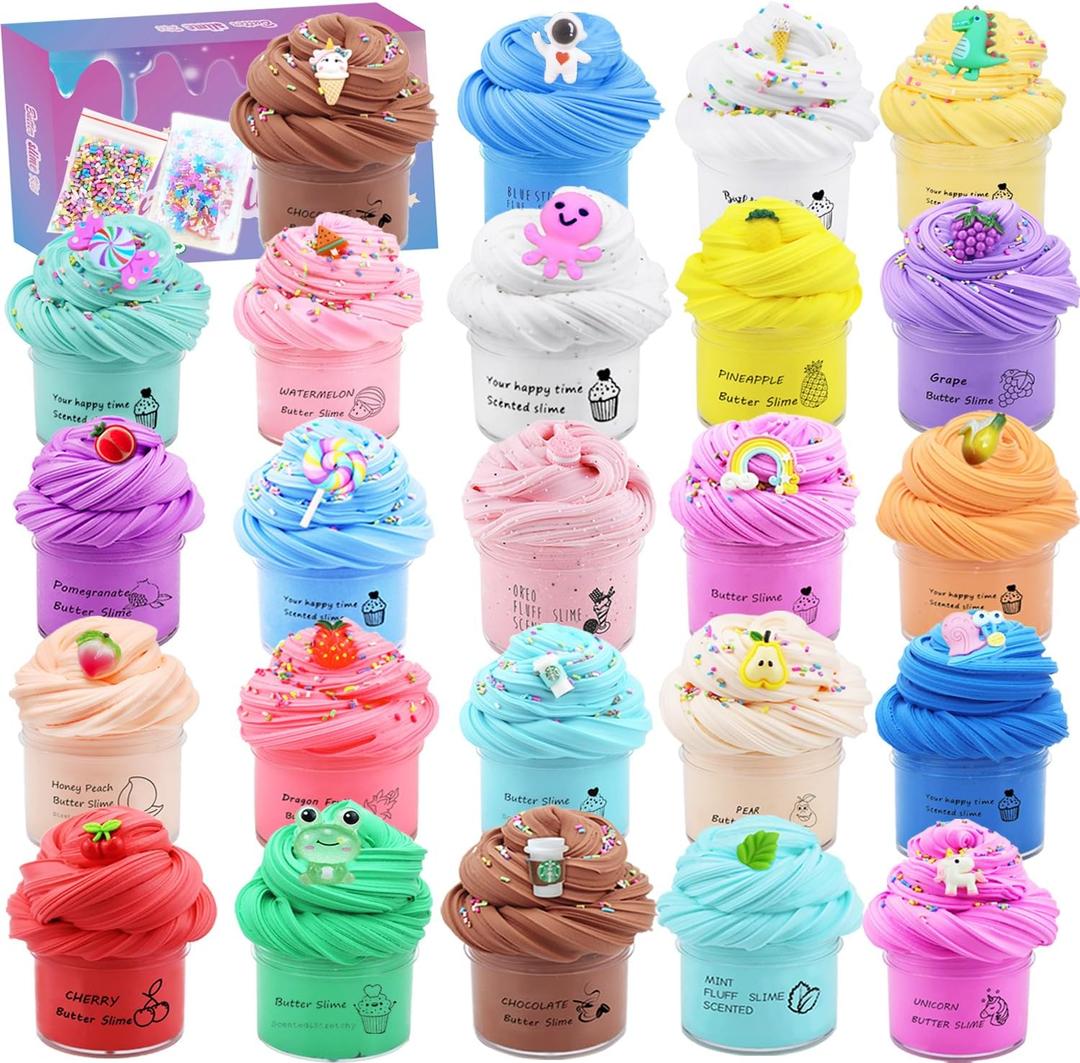 24 Pack Butter Slime Kit, Party Favor Supplies, Super Soft, Non-Sticky, Goody Bag Toy, Prize for Girl and Boys, Christmas Stocking Stuffers