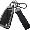 Key Fob Cover with Heavy-duty Keychain for Audi A1 A3 A4 A5 A6 Q3 Q5 Q7 TT S3 R8 (Black)