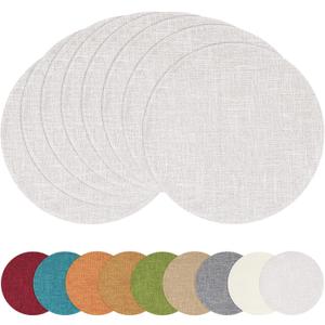 homing 15 Inch Round Cloth Placemats Set of 8, Cotton Linen Blend Washable Table Mats, Farmhouse Dining Place Mats for Indoors & Outdoors, Easy to Clean, Beige