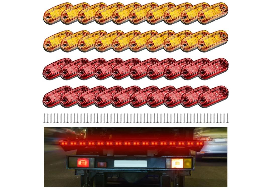 40 Pcs 2.5 Inch 2 Diode Trailer Marker Lights Waterproof Sealed Light Double Bullseye LED Trailer Lights Kit 2.5" Side Marker Light Oval Trailer Running Lights for RV Camper Truck Boat, Red and Amber