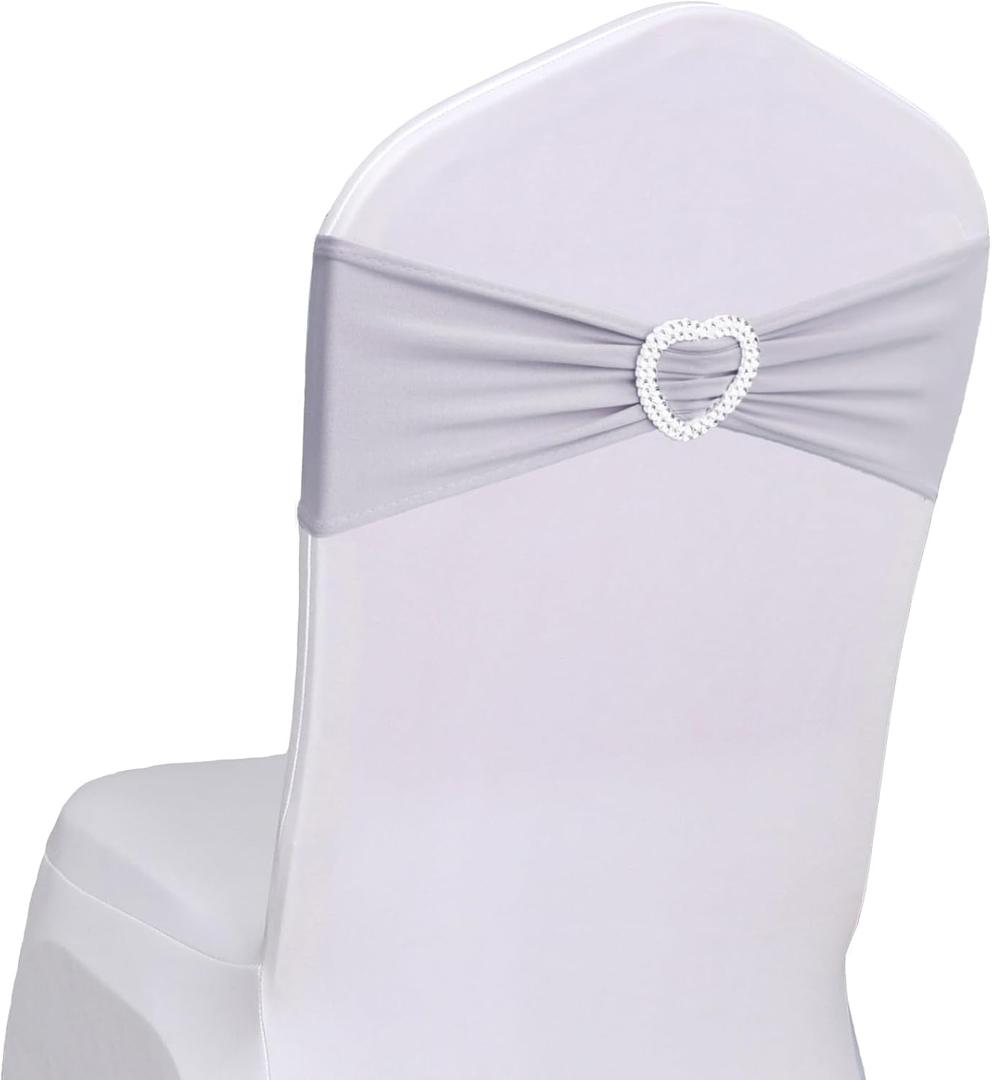 Silver Grey Chair Sashes 60 Pack Spandex Grey Sashes for Chairs Universal Light Grey Chair Sashes Bows with Heart Buckle Slider for Wedding Banquet Party Decorations