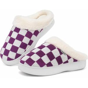UBFEN Womens Slippers Classic Plaid Winter Warm with Memory Foam Fluffy House Shoes Platform Indoor Bedroom (9-10, B-white Purple)