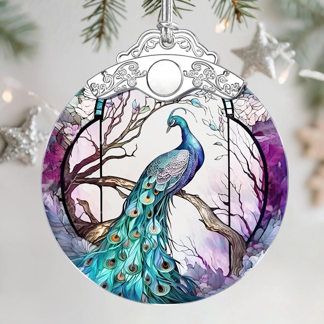 Christmas Ornaments: Stained Glass Ornament, Christmas Tree Ornament, Hanging Ornaments for Home Decor & Xmas Tree Decorations  Exquisite Holiday Decor, Gifts & Holiday Present - Peacock