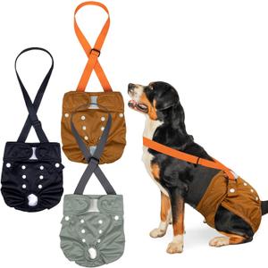 Pet Soft Dog Diapers Female with Suspenders, 3 Pack Reusable Female Dog Diapers for Heat, Dog Period Panties for Doggie in Cycle(Medium, Deepcolor) (4''-19'')