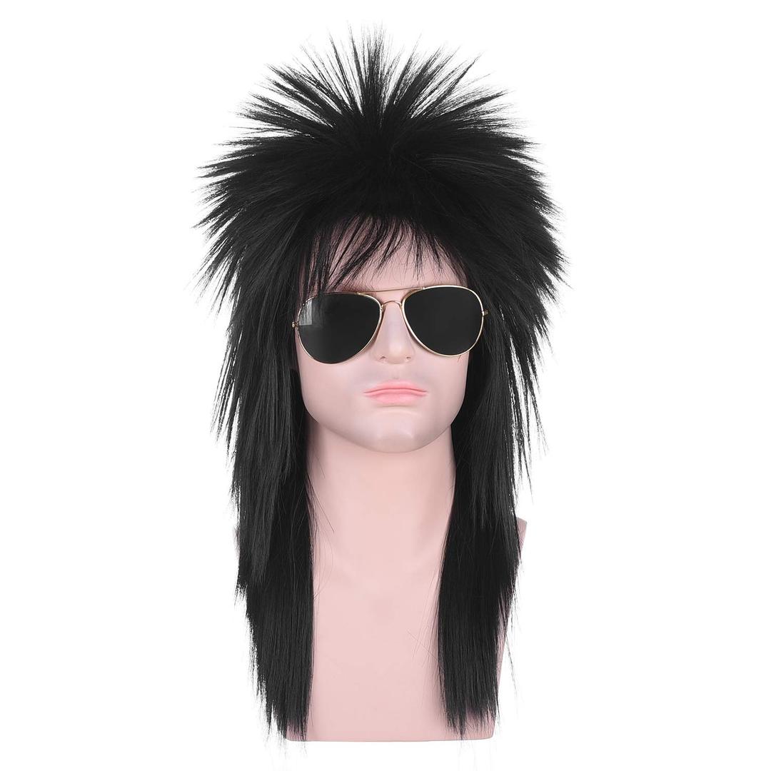 morvally Unisex Long Black 70s 80s Mullet Cher Glam Rock-Rocker Cosplay Wigs for Women and Mens Halloween, Themed Costume Party