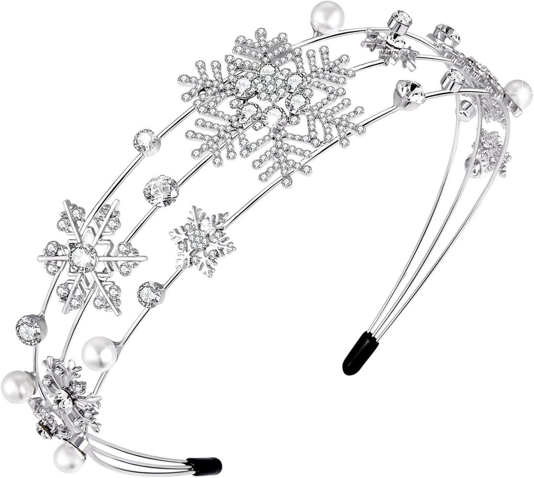 Christmas Headband Silver Snowflake Headband Pearl Christmas Party Headbands for Women Holiday Hair Hoop (Snowflake/Silver)
