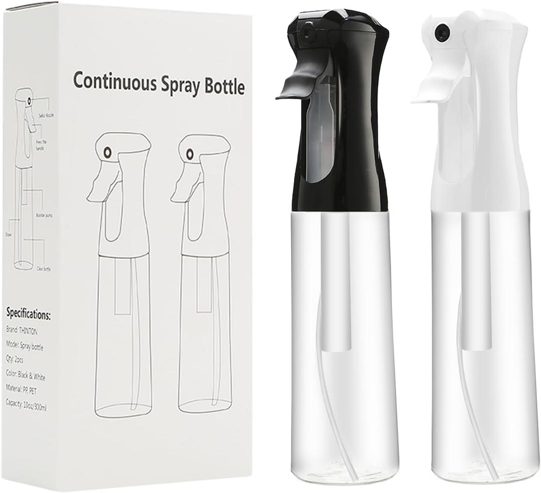 THINTON Mist Spray Bottle for Hair (10oz/300ml) - 2 Pcs Continuous Spray Bottle for Salons Cleaning Plants Gardening