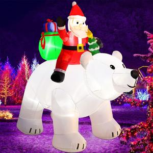 SAND MINE 6 Foot Tall Christmas Inflatable Santa Claus on Polar Bear, LED Lights Outdoor Indoor Holiday Decorations, Christmas Blow up Lawn Inflatables for Christmas Home Yard Decoration