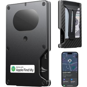 Wallet for Men, Slim Minimalist Wallet Card Holder with Location Tracking, Build in Airtag Chip Compatible with Apple Find My, RFIDBlocking Smart Air Wallet with Money Clip (Black Carbon Fiber)