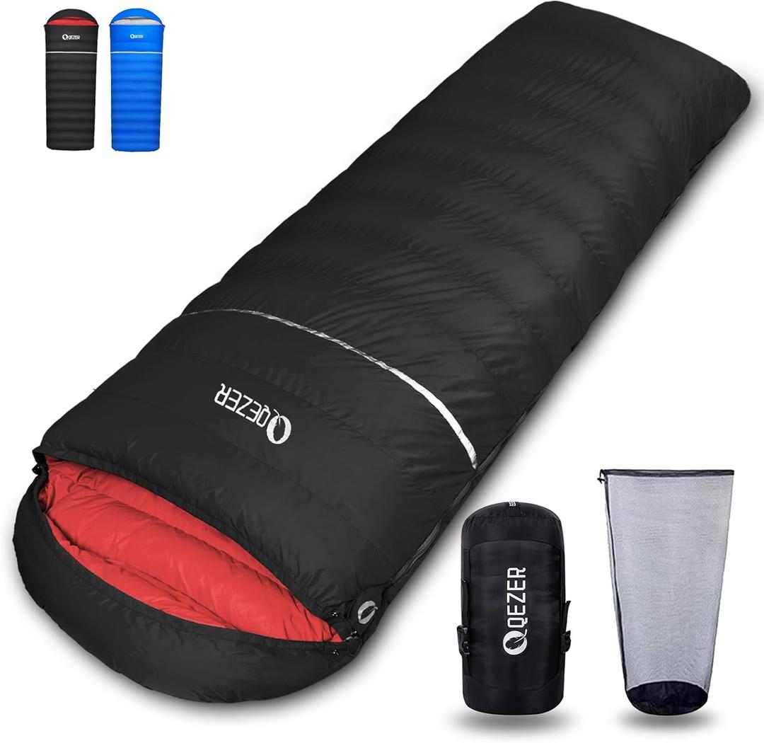 Down Sleeping Bag for Adults, 600 Fill Power, Ultralight & Compact with Compression Sack for Backpacking, Camping, Hiking (1500g Down Filling-Black-Right Zip)