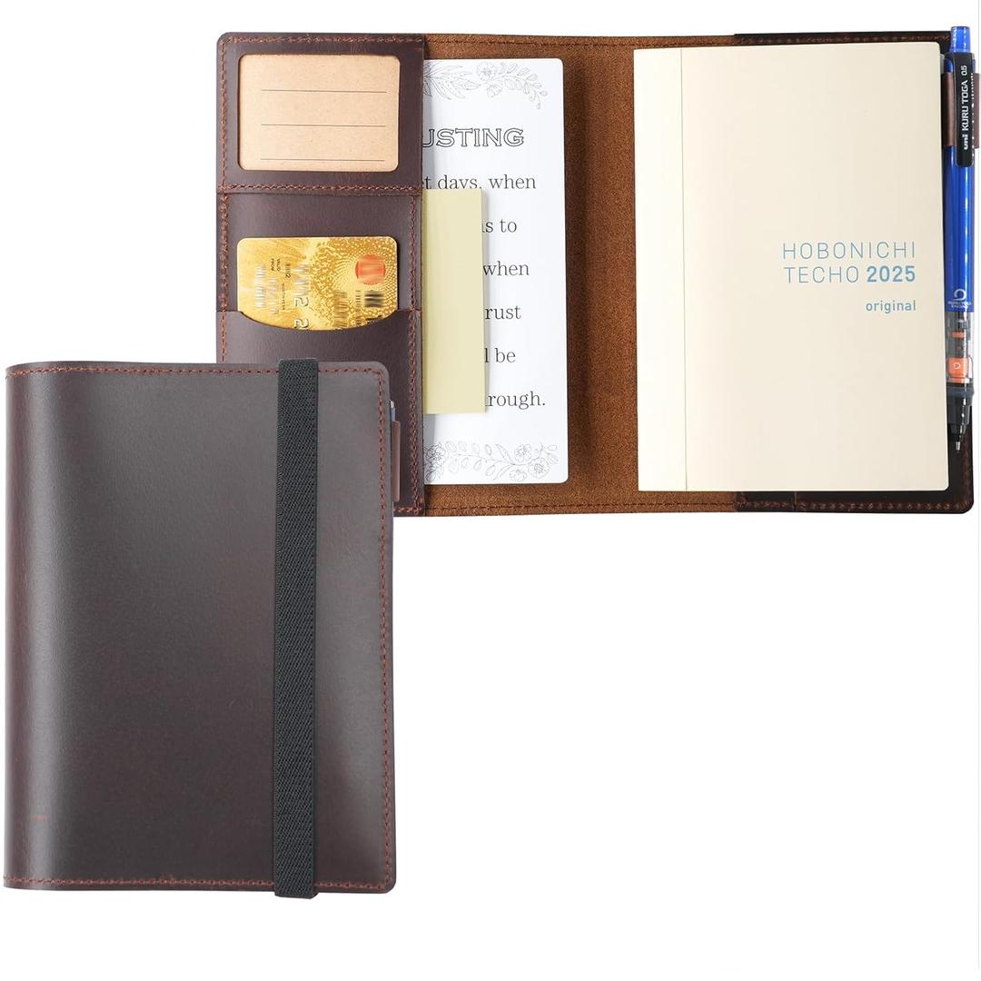 Krozur Hobonichi Techo Original Planner Cover A6, Genuine Leather, Leather Cover for Hobinichi Techo Original Planner A6, with a Build-In Pen Loop, Chestnut