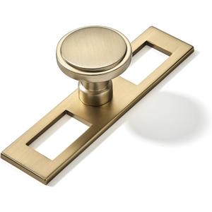 khtumeware 5 Pack 1-1/4 Inch Cabinet Knobs Champagne Bronze Backplate with Base Plate Zinc Solid Brushed Brass Kitchen Cabinet Handles Drawer Pulls Cabinet Hardware