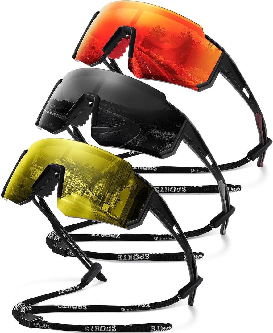 Polarized Sport Sunglasses for Men and Women, Lightweight TR90 Sun Glasses with UV Protection for Cycling Running