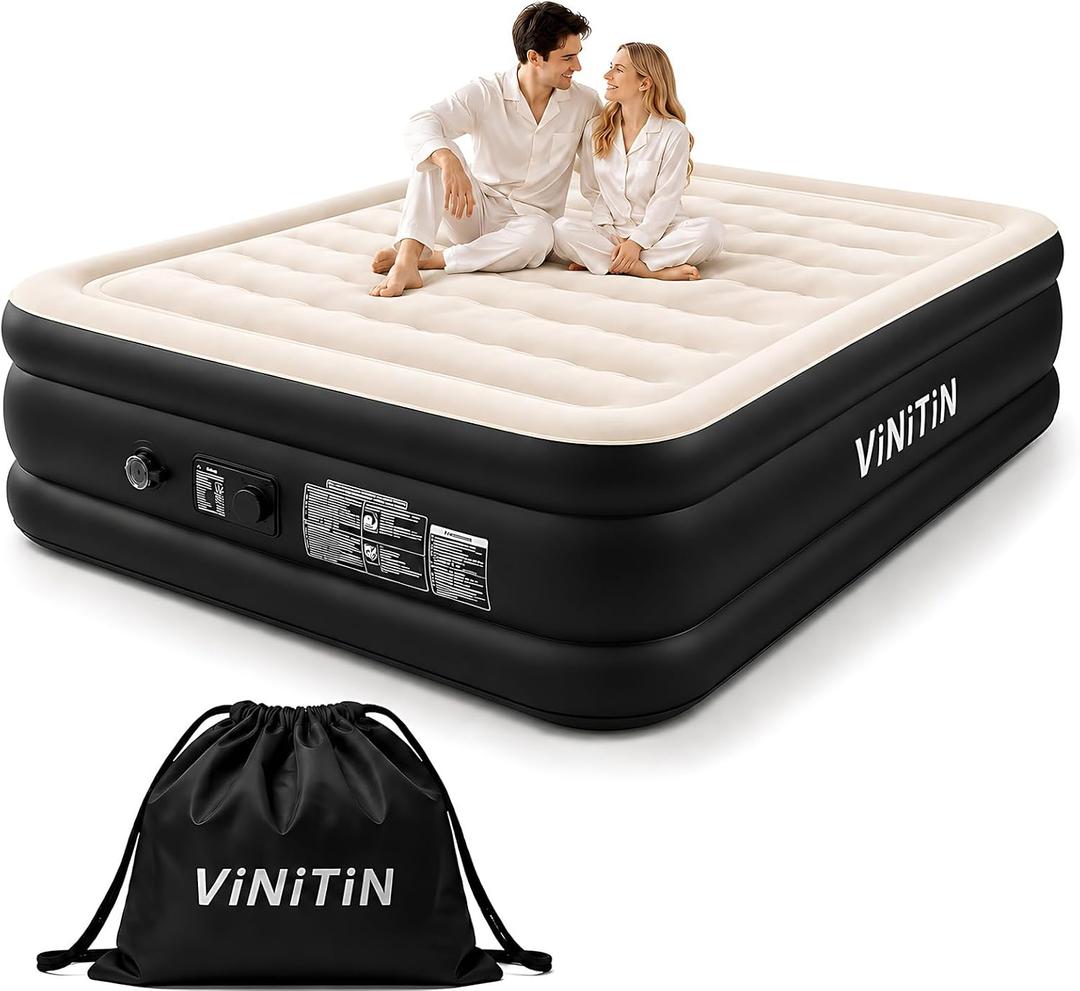 Queen Air Mattress with Built-in Pump, Elevated Inflatable Bed Black