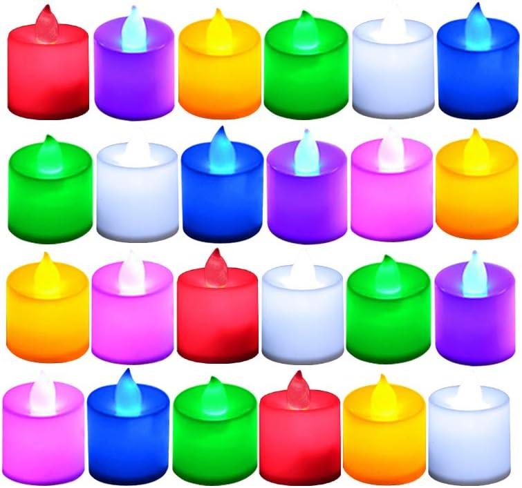 LANKER 24 Pack Flameless Tealight Candles, 7 Color Changing Battery Operated Led Tea Lights, Electronic Fake Candles, Decorations for Wedding, Party, Christmas, Halloween (7 Color Changing)