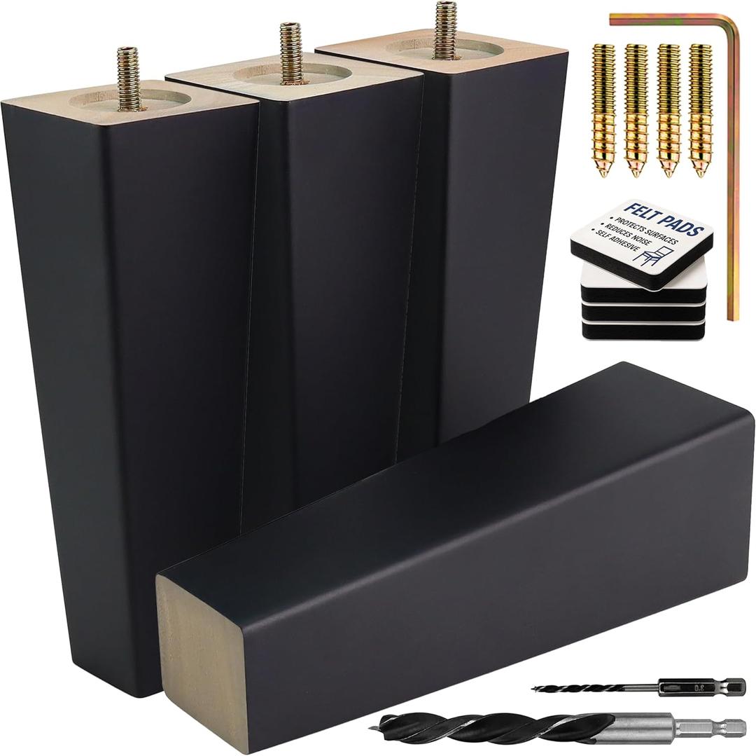 Airy Abode Premium Black Square Furniture Legs (Full Install Kit) - Pick Your Size and Color (8 Inches)