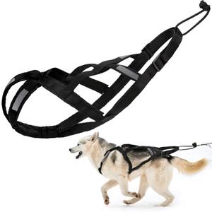 Dog Pulling Harness (L, Black) X Back Mushing Husky Harness for Sled Exercise, Pet Sledding, Bikejoring, Skijoring, Running, Canicross Scootering, for Average Sized Dog About 45-50LBS