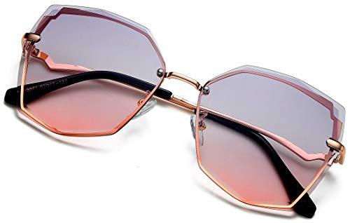S.NOTIO Polygon Sunglasses for Women Fashion Designer Style Gradient octagon UV400 Geometric Lens Metal Frame Oversized (Grey Gradient Pink)