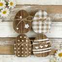 4 Pcs Boho Easter Decor Wood Egg Farmhouse Table Centerpiece Tiered Tray Decorations - 3.1x3.9 Inch Wooden Egg Signs for Shelf Mantel Tabletop Spring Home Decor