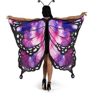 Spooktacular Creations 3pcs Adult Halloween Violet Butterfly Wing, Women Halloween Costumes Accessories, Shawl Wing with Lace Mask and Black Headband (Purple)