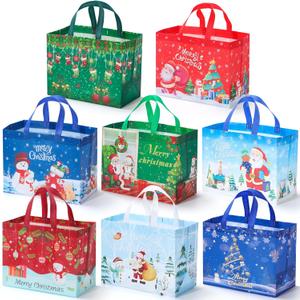 COTOPHER 16 Pack Christmas Gift Bags with Handles, Large Reusable Christmas Bags, Non-Woven Shopping Bag for Xmas Gifts Wrapping Holiday Party Supplies, 12.8"9.8"6.7"