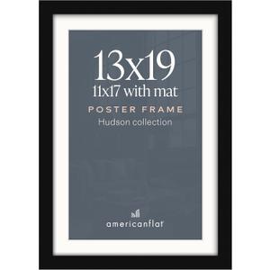 Americanflat 13x19 Poster Frame - Matted to 11x17 - Black