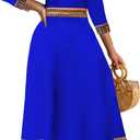African Long Dresses for Women Elegant Church Dresses Print Maxi Dress High Waist Cocktail Bohemian Vintage Party Outfits (M)