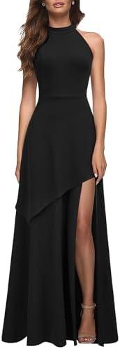 MUSHARE Women's Halter Neck Formal Dress Sexy Split Party Long Cocktail Dresses, Large 