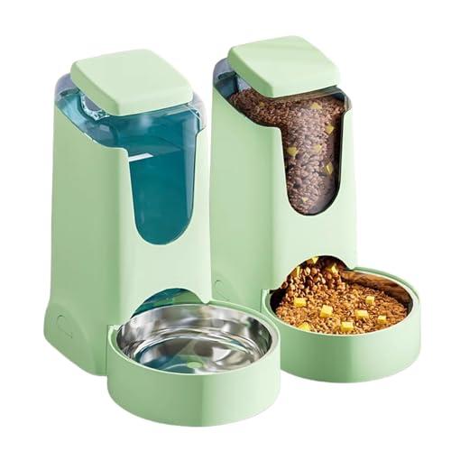 Pets Automatic Gravity Feeder Dogs 2.8L Food & 4L Water Dispenser Set with Stainless Steel Bowl for Small Medium Big Puppy Kitten(Light Green)