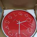 Wall Clocks Battery Operated Non-Ticking Red Clock 12 Inch Kitchen Wall Clock Quartz Silent Movement Large Decorative Clock Arabic Numerical for Home Office Decor - Red