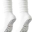 Scrunch Pilates Grip Socks for Women, Yoga Slouch Socks with Grip for Dance Gym Exercise (White, S)