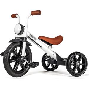 KRIDDO Kids Tricycle, 12 Inch Puncture Free Wheel w Front Light, Adjustable Seat Height, Gift for 2-5 Year Olds, White