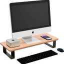 YUMORE Wood Computer Monitor Stand for Desk, Natural Oak Wood Monitor Riser for Desk, Monitor Stand Riser with Storage, Desktop Stand for Laptop Computer, TV, PC, Printers