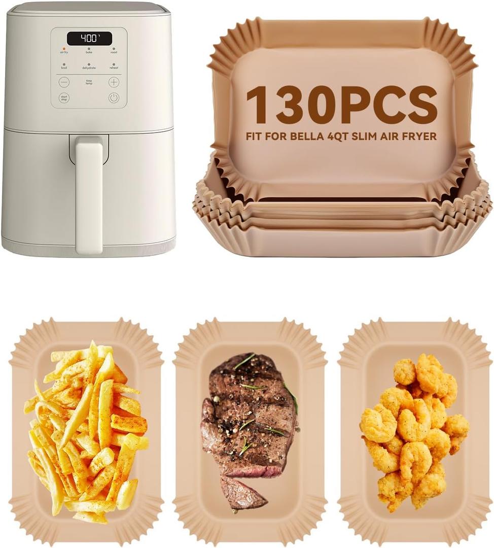 130PCs Air Fryer Paper Liners for bella 4Qt Slim Air Fryer(3.3lb Capacity), Rectangular Airfryer Disposable Parchment Paper Liner, Non-Stick Food-grade Air-Frier Accessories Rectangle Free of Bleach