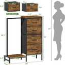 HIGDBFE Dresser with Hanging Rack, 4 Drawers Small Closet for Bedroom, Reversible Fabric Kids Chest of Drawers with Clothes Rack, Tall Storage Tower, Sturdy Frame, Rustic Brown, 44''H
