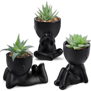Der Rose 3pcs Fake Succulents Plants Artificial for Black Bathroom Bedroom Home Living Room Halloween Decor Aesthetic Indoor