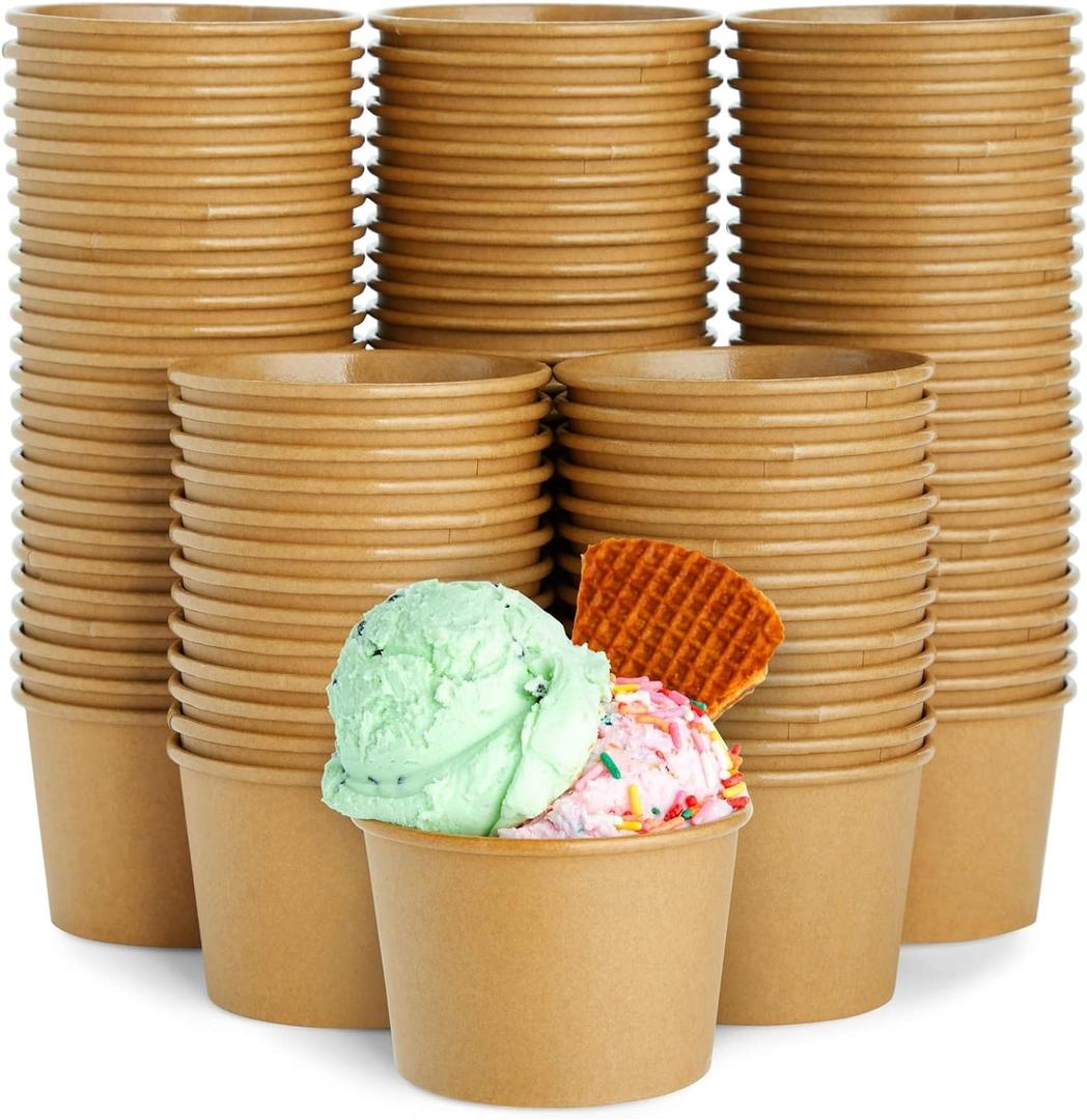 Juvale Snack Cups - 8 oz, Brown, 100 Count - Disposable Paper Ice Cream Cups & Paper Bowls for Sundaes & Ice Cream