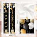 Birthday Door Banner 12x71 Inch Vertical Hanging Decoration Gold Black Happy Birthday Letter Sign Polyester Entryway Welcome Party Backdrop Indoor Outdoor Door Panel Wall Display