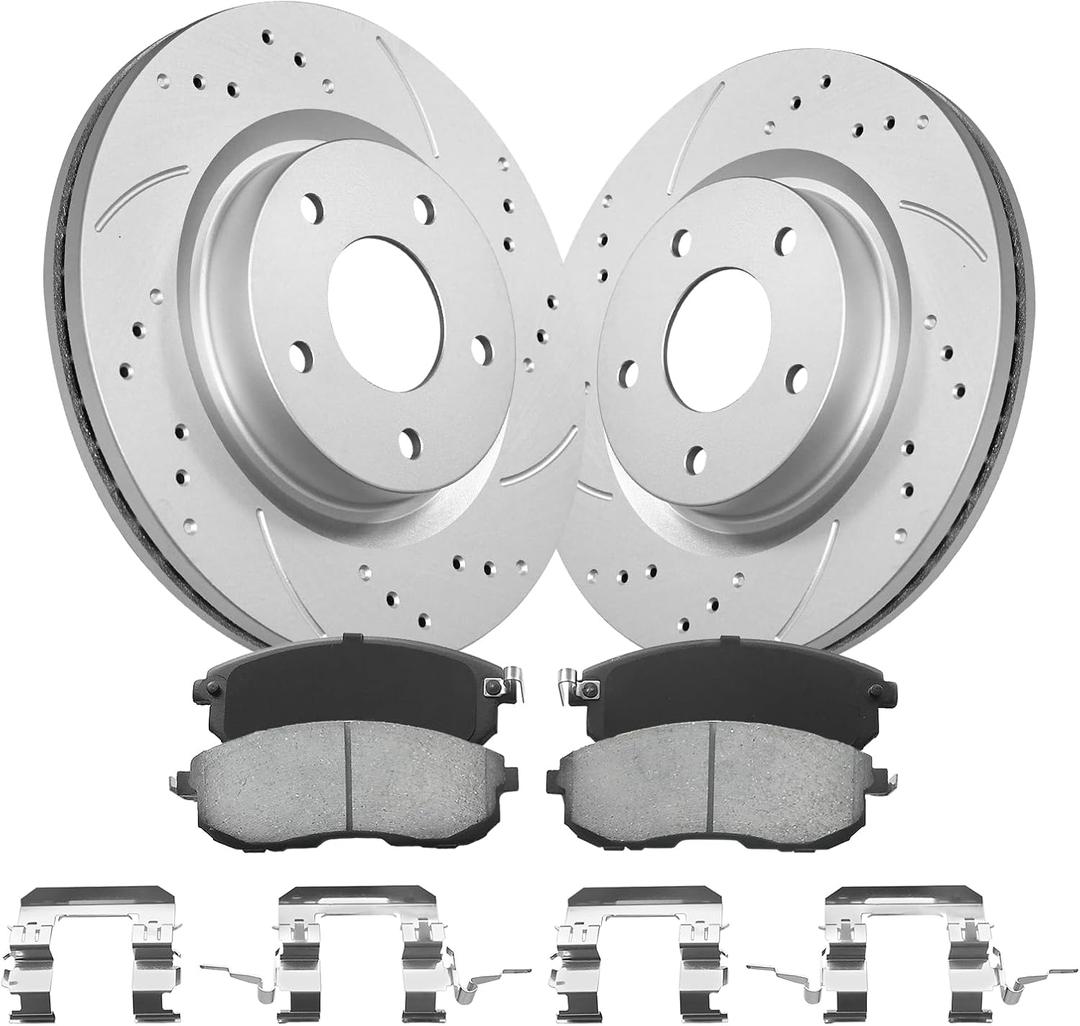 Anpulsero Front Automotive Replacement Brake Kit, Drilled and Slotted Brake Rotors Ceramic Brake Pads Compatible with 2007-2013 Nissan Altima| Anti-Rust Geomet Coated Noise-Free|295.8mm(11.6in)