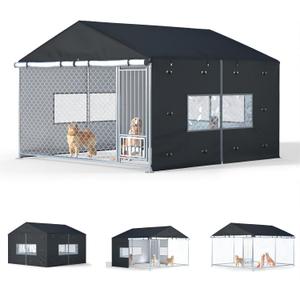 Outdoor Dog Kennel Cover Full Coverage for 10'Dx10'Wx7'H Dog Cages,600D Heavy Duty Waterproof Large Dog Kennel Cover,(Kennel not included) Black