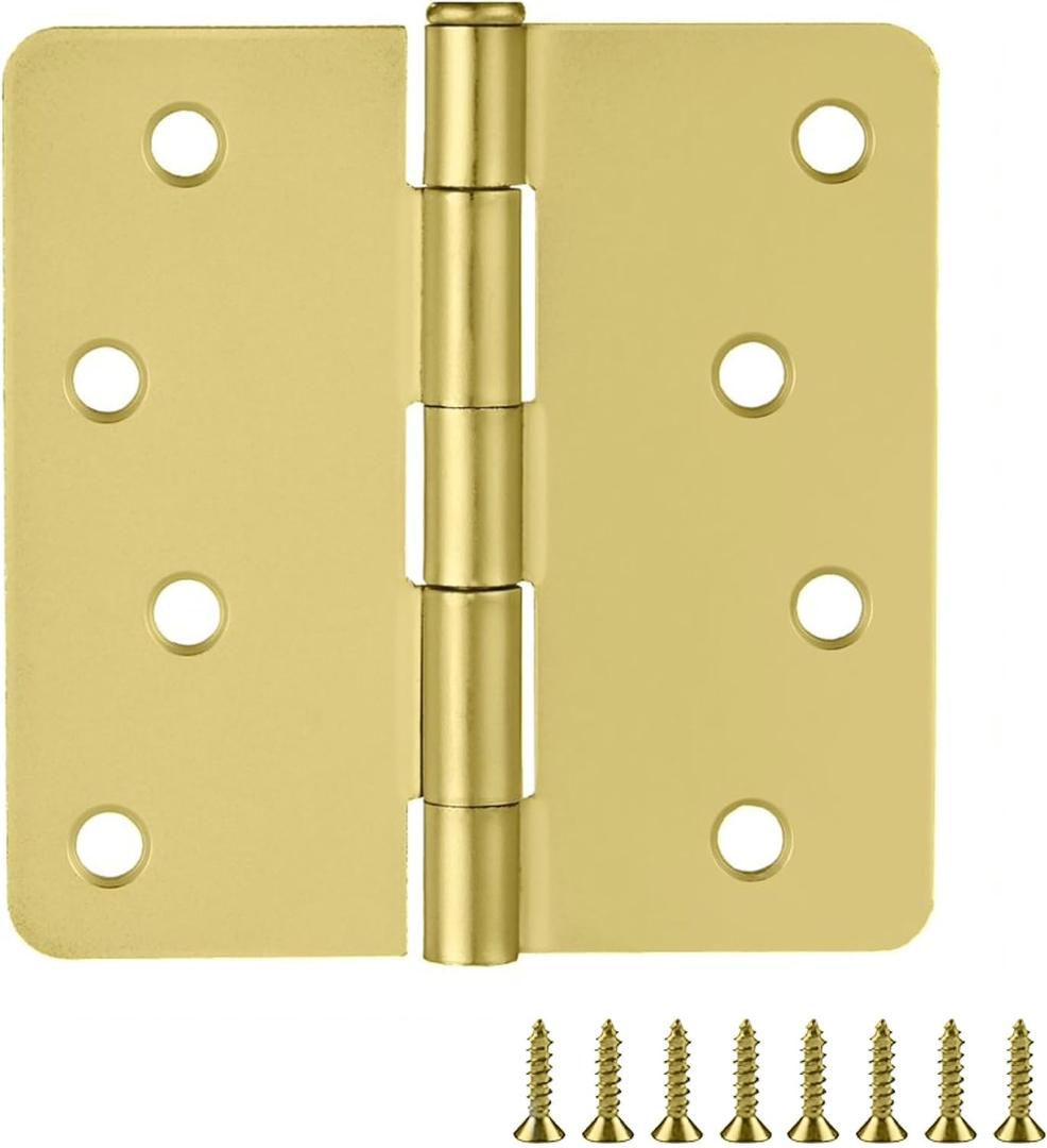Door Hinges for Interior Doors 10-Pack 4-inch x 4-inch, Design House 1/4-inch Radius Steel Door Hinge Door Hardware, Satin Brass, 181529