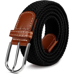 2 x Multicolored Woven Stretch Belt for Men and Women, Braided Elastic Golf Belts Jeans Casual Pants Sport Belt (Black)